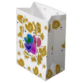 ハートカラフルデザインバレンタインデー ミディアムペーパーバッグ (正面アングル)