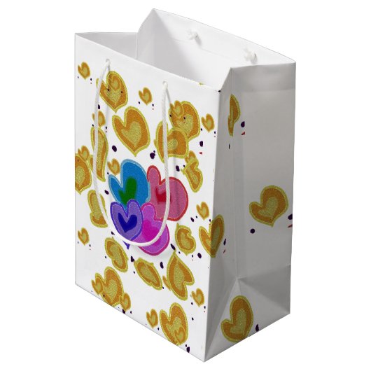 ハートカラフルデザインバレンタインデー ミディアムペーパーバッグ (裏面アングル)
