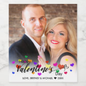 ハートカラフルバレンタインデータイポグラフィ写真 ワインラベル (シングルラベル)