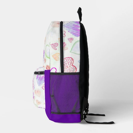 ハートカラフルパターンとイニシャル文字モノグラム プリントバックパック (右)