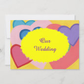 ハートカラフルレイヤードのカスタムウェディング招待状 招待状 (正面)