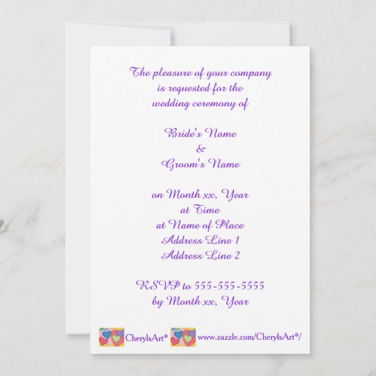 ハートカラフルレイヤードのカスタムウェディング招待状 招待状 (裏面)