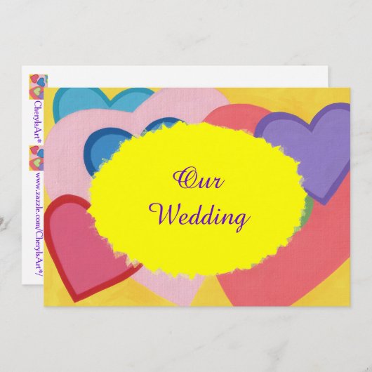 ハートカラフルレイヤードのカスタムウェディング招待状 招待状 (正面/裏面)