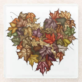 ハートカラフル型の紅葉 ガラスコースター
