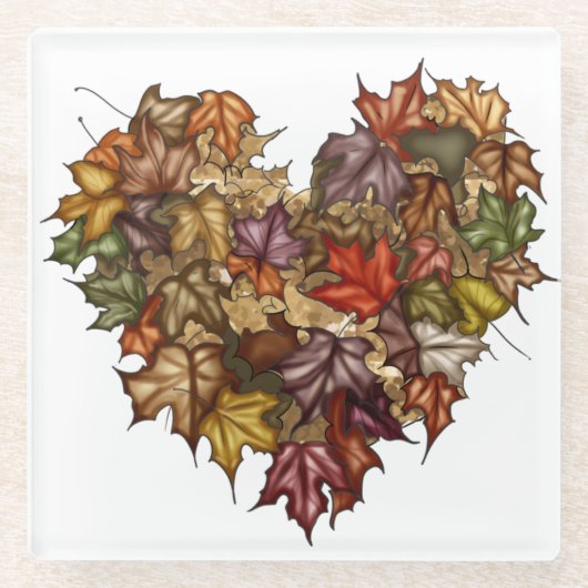 ハートカラフル型の紅葉 ガラスコースター (正面)