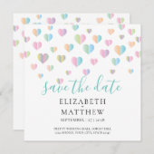 ハートカラフル斑点の保存日付デザイン 招待状 (正面/裏面)