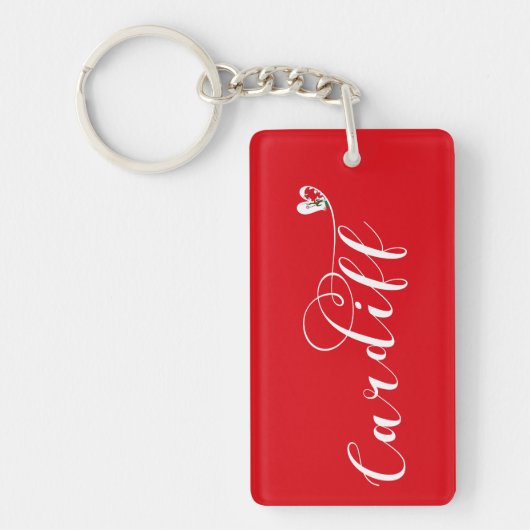 ハートカーディフ国旗、ウェールズ、カーディッド キーホルダー (正面)