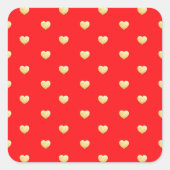 ハートガーリー金ゴールドフェイクフォイル赤パターン スクエアシール (正面)