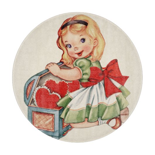 ハートガールチャイルドレトロかわいい子ども カッティングボード (正面)