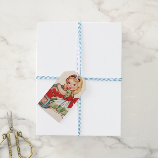 ハートガールチャイルドレトロかわいい子ども ギフトタグ (より糸付き)