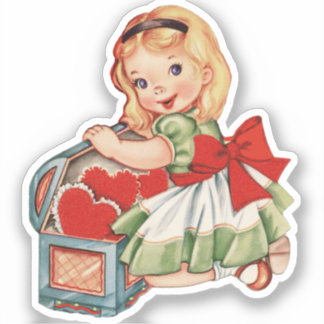 ハートガールチャイルドレトロかわいい子ども シール