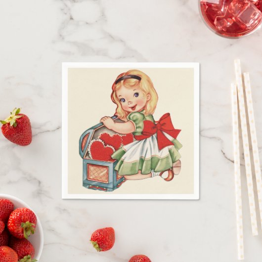 ハートガールチャイルドレトロかわいい子ども スタンダードカクテルナプキン (インサイチュ)