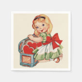 ハートガールチャイルドレトロかわいい子ども スタンダードカクテルナプキン (正面)