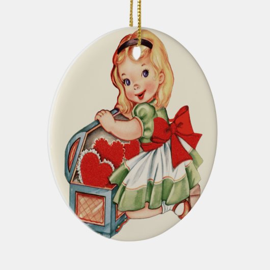 ハートガールチャイルドレトロかわいい子ども セラミックオーナメント (右)