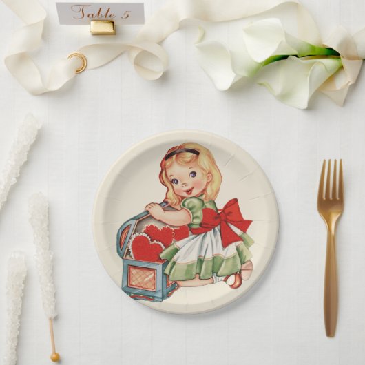 ハートガールチャイルドレトロかわいい子ども ペーパープレート (ウェディング)