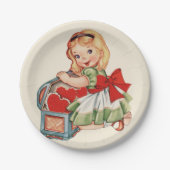 ハートガールチャイルドレトロかわいい子ども ペーパープレート (正面)