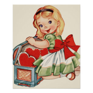 ハートガールチャイルドレトロかわいい子ども ポスター