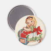 ハートガールチャイルドレトロかわいい子ども マグネット (正面/裏面)