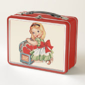 ハートガールチャイルドレトロかわいい子ども メタルランチボックス (正面)
