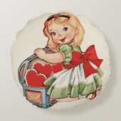 ハートガールチャイルドレトロかわいい子ども ラウンドクッション (裏面)