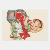 ハートガールチャイルドレトロかわいい子ども ラッピングペーパーシート (正面)