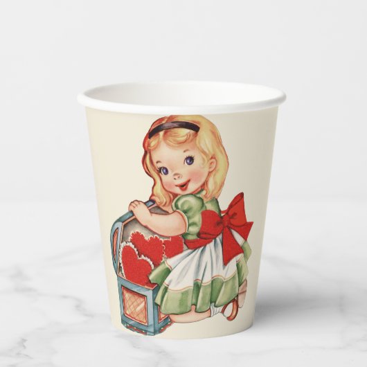 ハートガールチャイルドレトロかわいい子ども 紙コップ (正面)