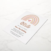 ハートガールボーホレインボーファースト誕生日バラ金ゴールド 箔招待状 (回転した状態)