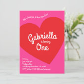 ハートキッズ1日目の誕生日パーティーピンクと赤 招待状 (スタンド正面)