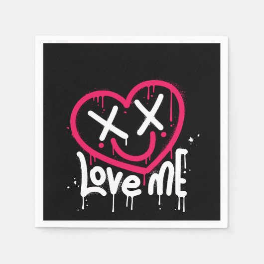 ハートキャラクターと死眼とスマイル散布 スタンダードカクテルナプキン (正面)