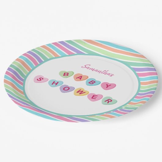 ハートキャンディ赤ちゃんシャワー ペーパープレート (アングル)