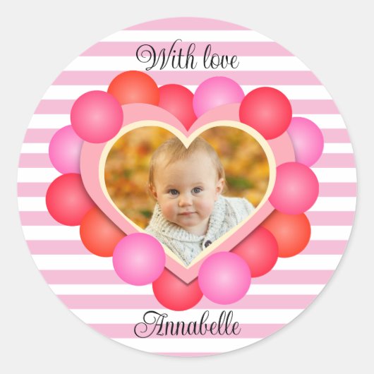 ハートキーバレンタインクラシックフォトフレームRound Sticke ラウンドシール (正面)