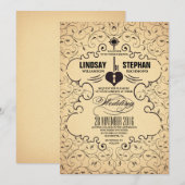 ハートキー ヴィンテージ ウェディング 招待状 (正面/裏面)