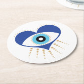 ハートギリシャの悪い目 ラウンドペーパーコースター (アングル)
