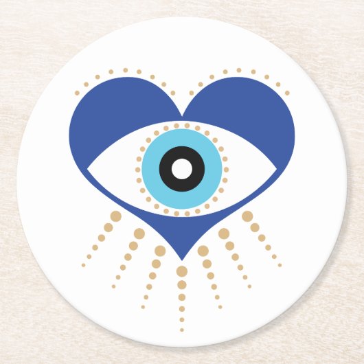 ハートギリシャの悪い目 ラウンドペーパーコースター (正面)