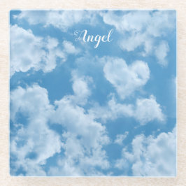 ハートクラウドスカイかわいいおもしろいブモダンルー名前をカスタムする ガラスコースター