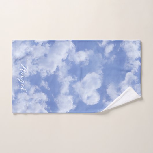 ハートクラウドスカイかわいいおもしろいブモダンルー名前をカスタムする バスタオルセット (ハンドタオル)