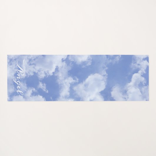 ハートクラウドスカイかわいいおもしろいブモダンルー名前をカスタムする ヨガマット (裏面(横))