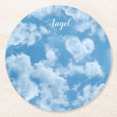 ハートクラウドスカイかわいいおもしろいブモダンルー名前をカスタムする ラウンドペーパーコースター (正面)