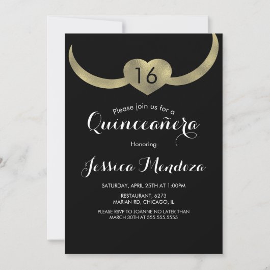 ハートクラウンキンセアニラスウィート16ゴールドフォイル 招待状 (正面)