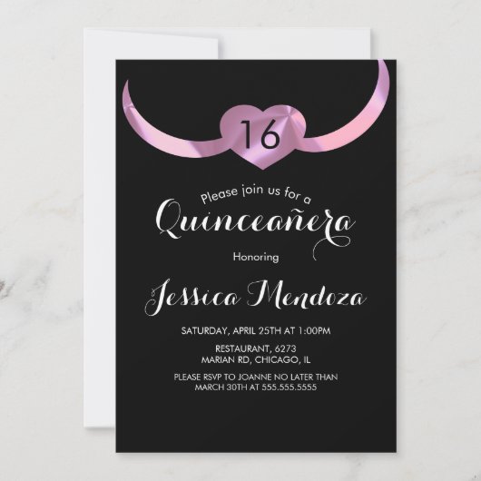 ハートクラウンキンセアニラスウィート16ピンクフォイル 招待状 (正面)