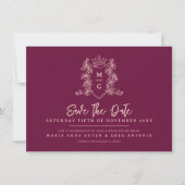 ハートクラウンクレストワインレッド桃結婚写真 セーブザデート (正面)