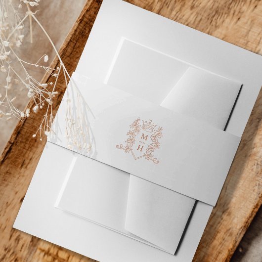 ハートクラウンモノグラムバラ金ゴールドと結婚白 招待状ベリーバンド