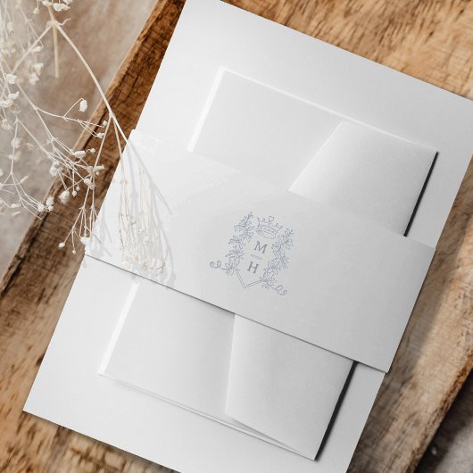 ハートクラウンモノグラム銀結婚白 招待状ベリーバンド