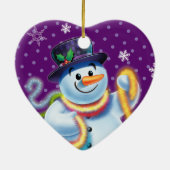 ハートクリスマスツリーデコレーション雪だるま&ティンセル。 セラミックオーナメント (裏面)