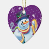 ハートクリスマスツリーデコレーション雪だるま&ティンセル。 セラミックオーナメント (左)