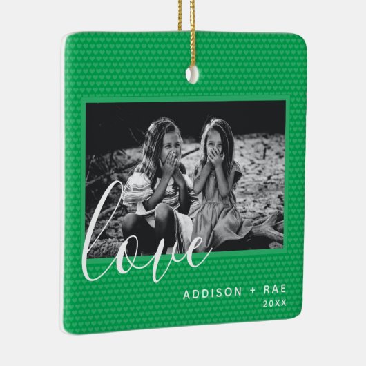 ハートクリスマスホリデーグリーンカスタムの写真 セラミックオーナメント (右)