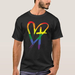ハートクロスLGBTゲイプライドレインボー信仰信者 Tシャツ