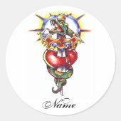 ハートクール剣と蛇の入れ墨のシール ラウンドシール (正面)