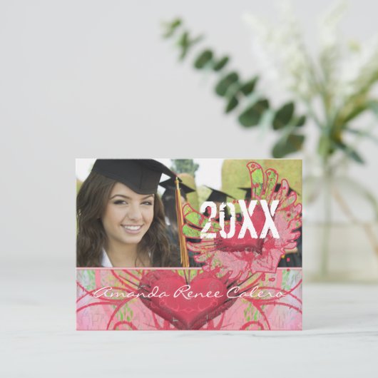 ハートグランジの卒業招待状の区分 ポストカード (スタンド正面)