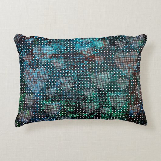 ハートグランジドットレッドグリーンブルーホワイトコントラスト アクセントクッション (正面)